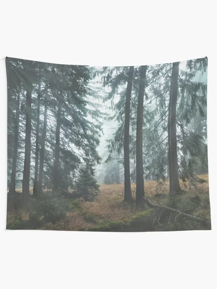 Deep In The Woods // Wild Romantic Misty Retro Fall Wilderness Fairytale Forest With Cascadia Trees Covered In Magic Bl Tapestry