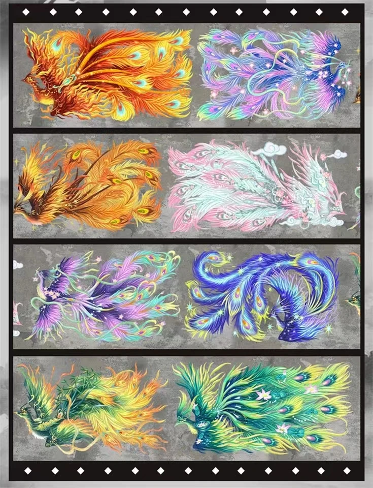 1 Loop Dragon Phoenix Windows Fan Shiny Shell PET Tapes DIY Decor Scrapbooking Journal Material Sticker