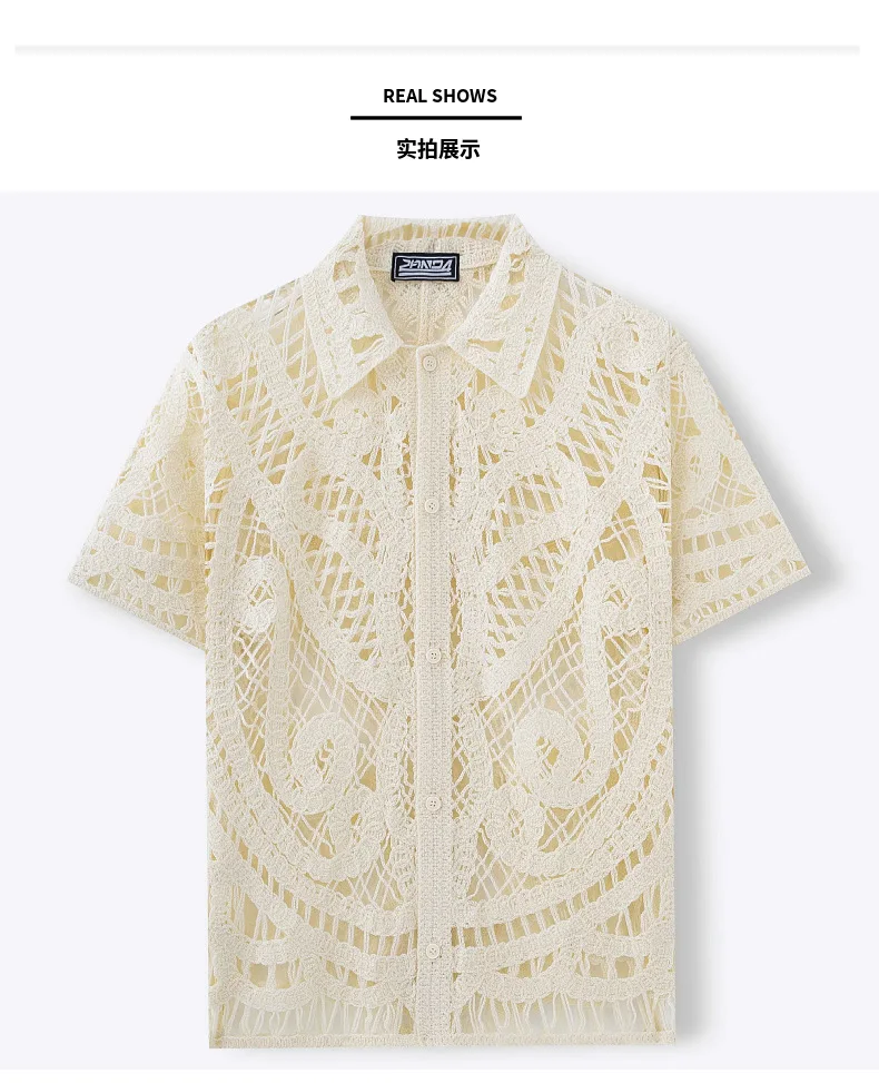 Men's clothing_European and American ethnic style crochet sweater_Men's summer short-sleeved polo shirt