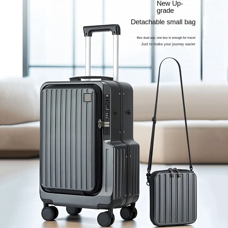 

Front-opening Zippered Suitcase Multi-functional Trolley 20-inch Cabin Suitcase with Dual-opening Lid Travel Password Luggage