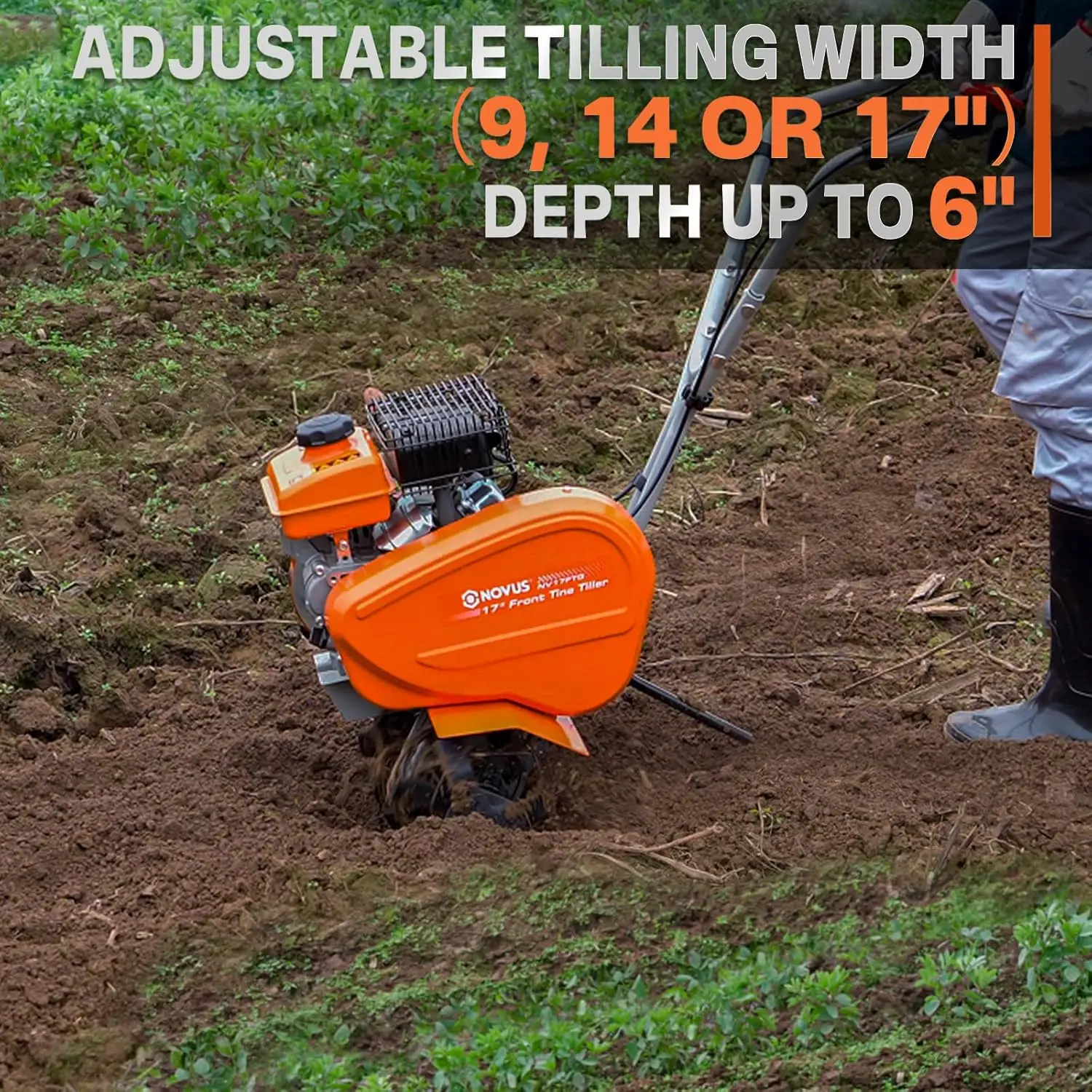 Gas Tiller for Gardening Gas Powerd 2-in-1 Front Tine Tiller Cultivator 4-Cycle Gas Engine Toolless Tilling Width Adjustment