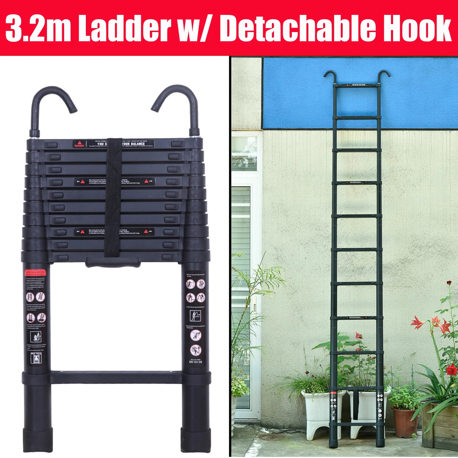 Telescopische ladder 2,6 m-6,2 m, draagbare uitschuifbare multifunctionele opvouwbare aluminium ladder, zware verlengingstap