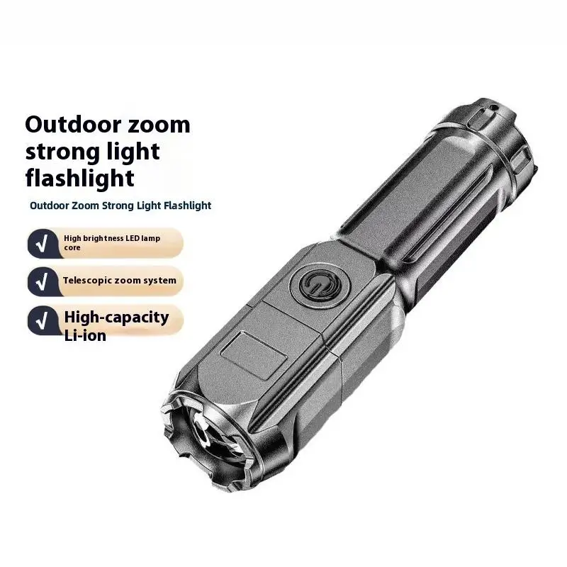 

High Power ABS LED Flashlight USB Rechargeable Spotlight Zoom Torch Portable Flashlight Light For Fishing Outdoor Waterproof