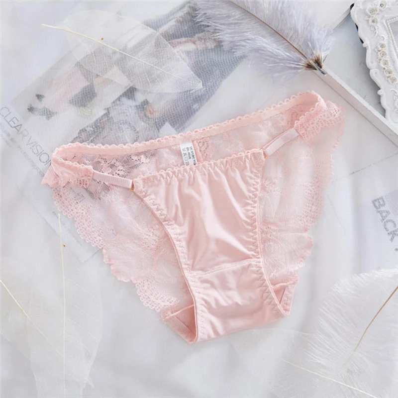 Women\'s Sexy Fashion Lace Panties Seamless Cotton Breathable Briefs Girls Transparent Underpants Underwear 1 Piece