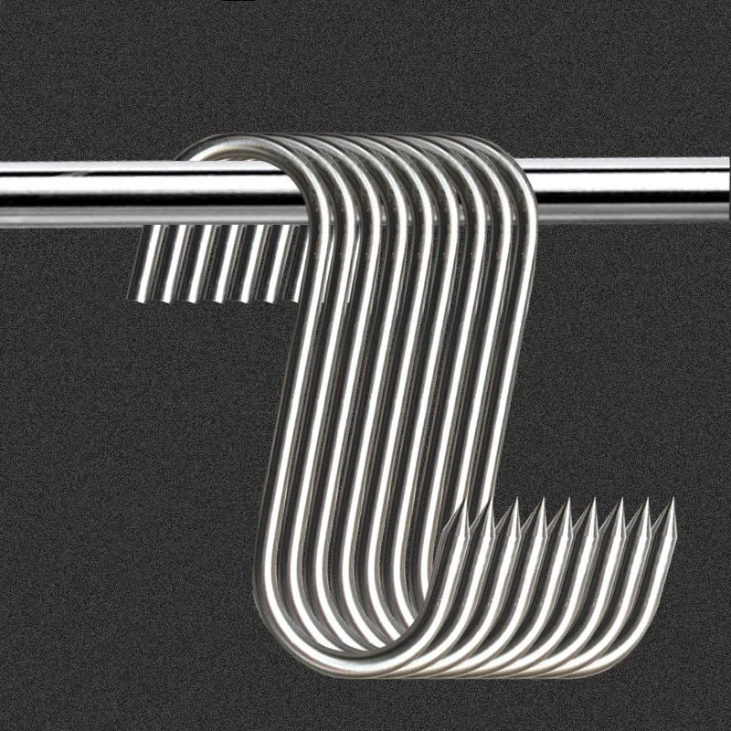 Stainless Steel S-hook with Pointed Tip Meat Hanger Hook Baking Tools for Butcher Shop Kitchen Hooks Home Storage Organization