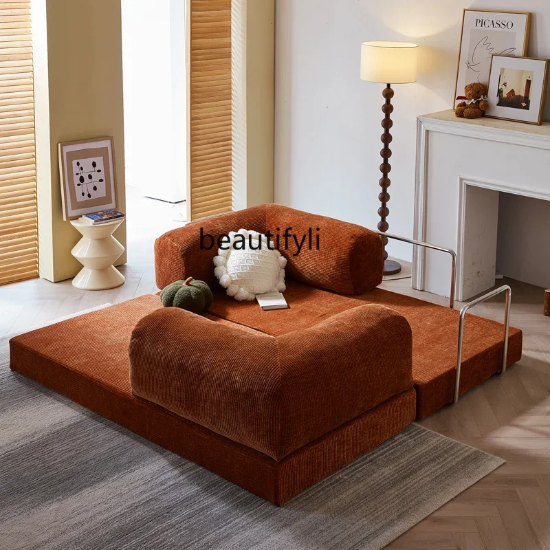 Retro corduroy fully dismantled and washed fabric sofa bed living room straight row double