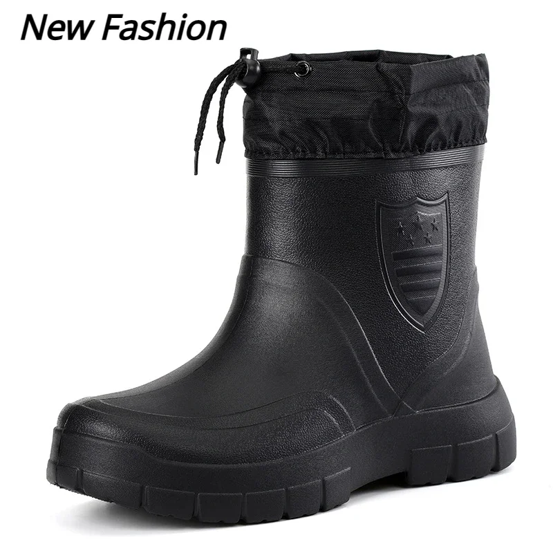 Men\'s Boots Lightweight Winter Shoes for Men Outdoor Work Cotton Rain Male Snow Boots Waterproof Winter Rubber Warm Ankle Boots