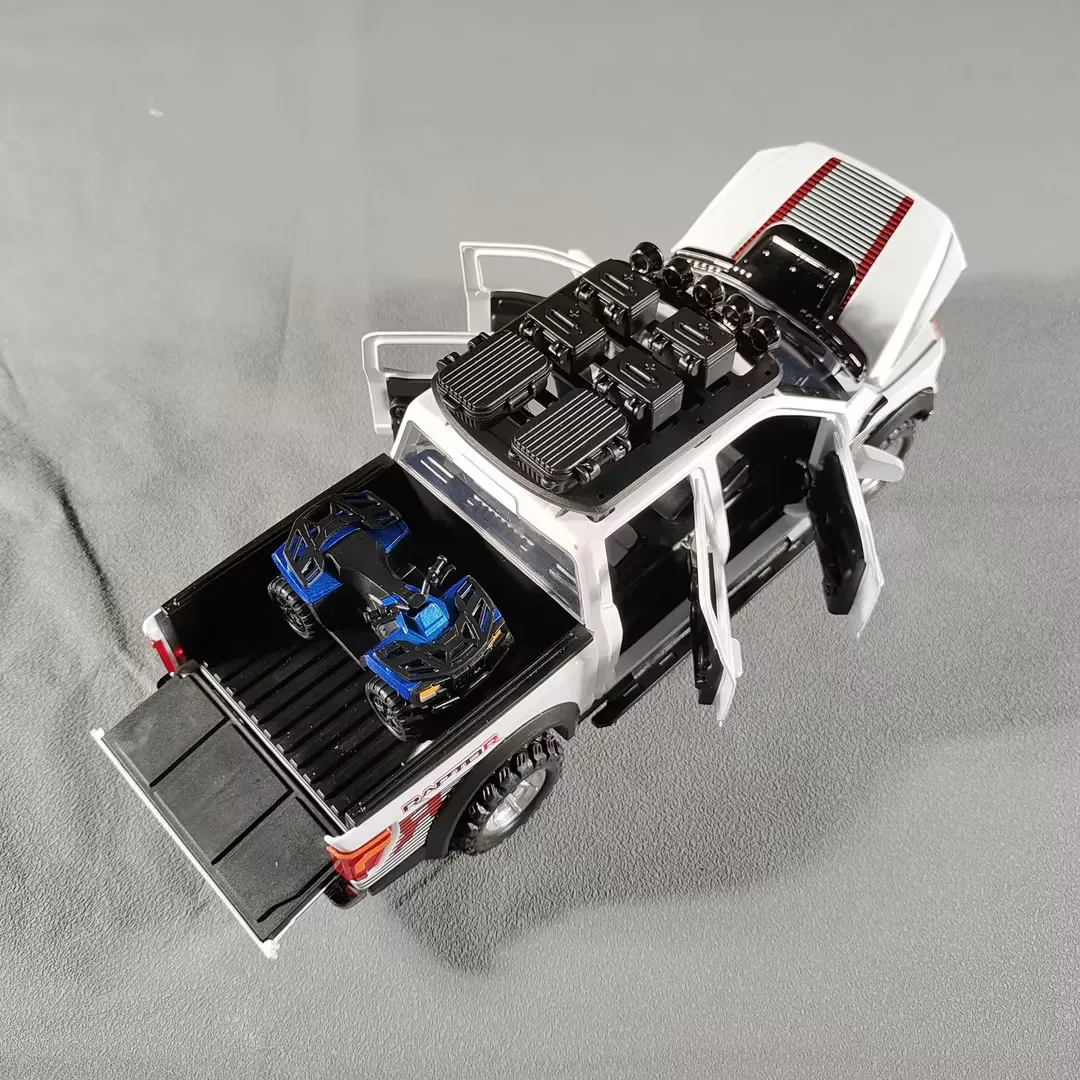 1:24 فورد F150 مع دراجة نارية سبيكة نموذج سيارة لعبة Diecasts صب المعادن الصوت والضوء سيارات لعب للأطفال مركبة