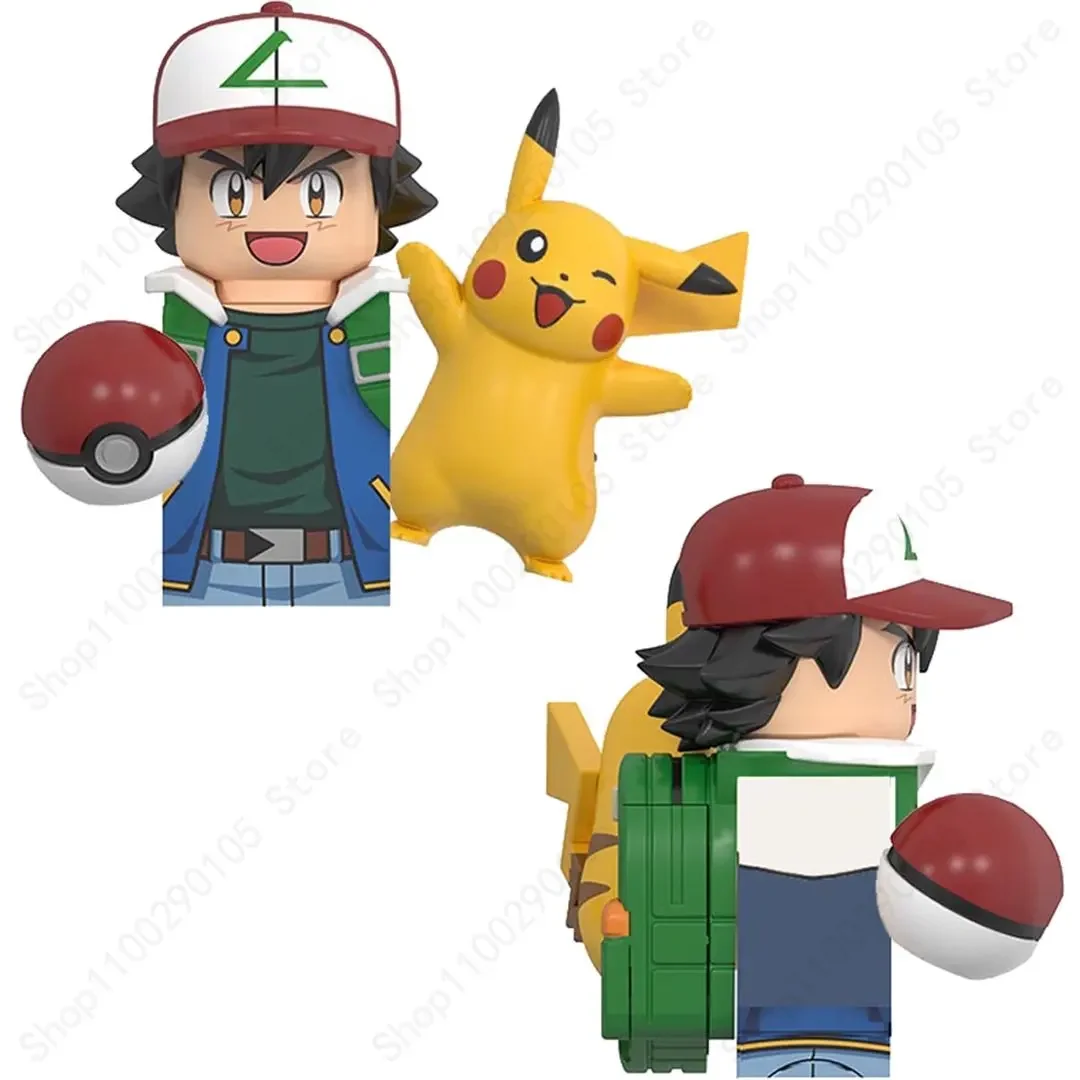 WM Blocks Pokemon Ash Ketchum Poké Ball Anime Bricks Pikachu Building Blocks Dolls Mini Action Toy Figura Assembly Toys EM001