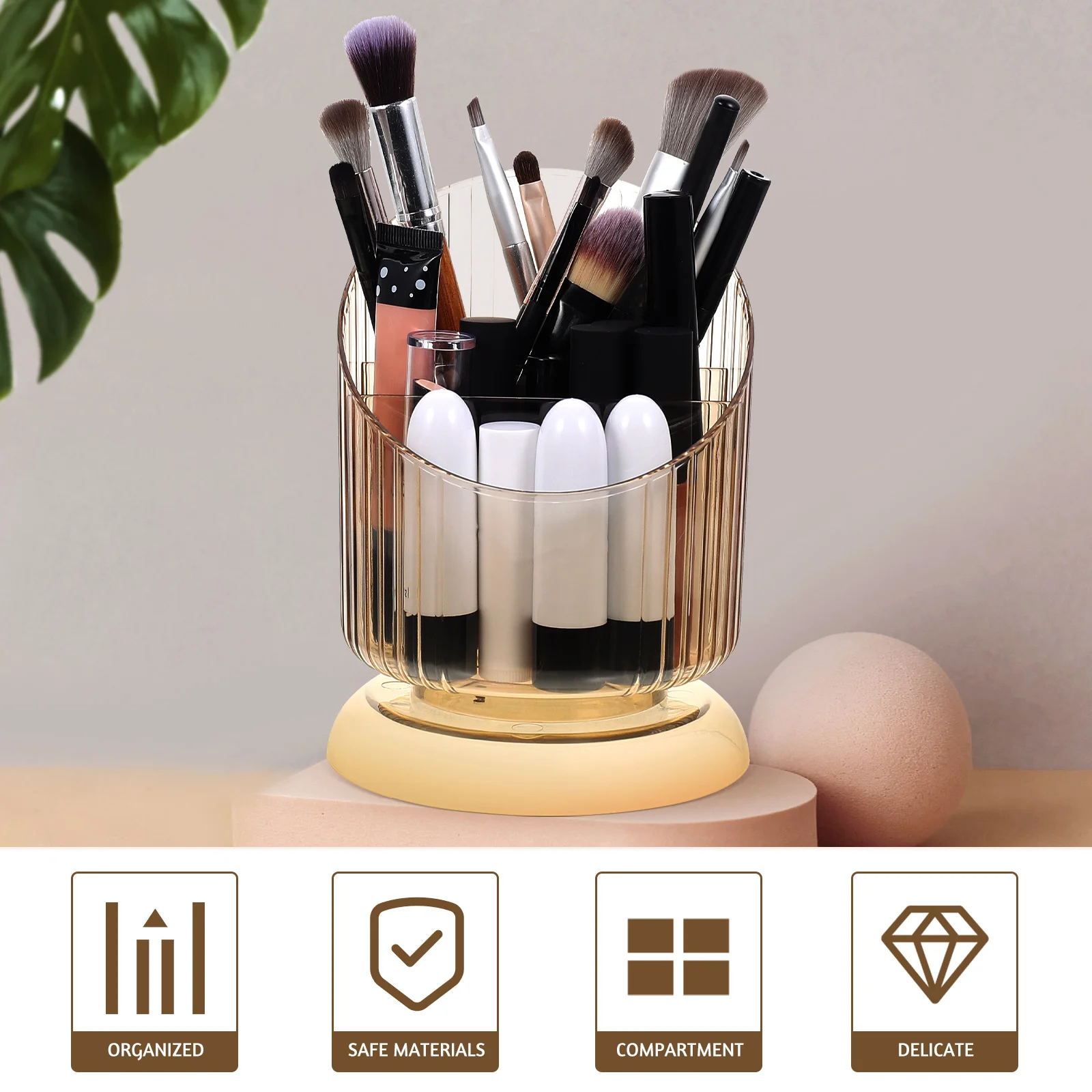 

1pc 3-Compartment Pencil Holder Desktop Pen Container For Stationery Makeup Brush Storage Pet Material Space-Saving