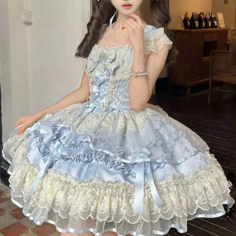 

Lace Ballet JSK Bow Dresses Y2K Lolita Dresses Camisole Dress Sweet Pleated Retro High Street Montage Support A-line Dresses New