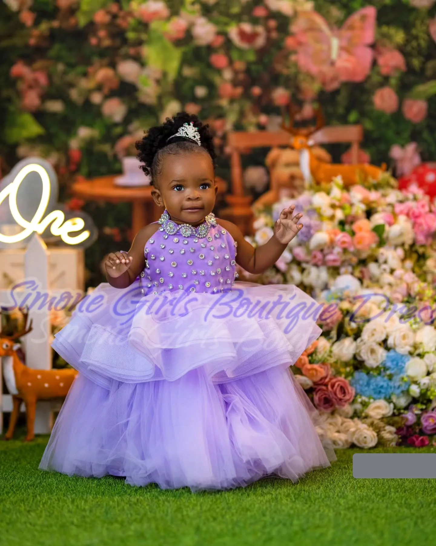 Lila púrpura diamante elegante niña Puff falda vestido de niña de las flores para sesiones de fotos vestido de baile ceremonias de boda fiesta de cumpleaños