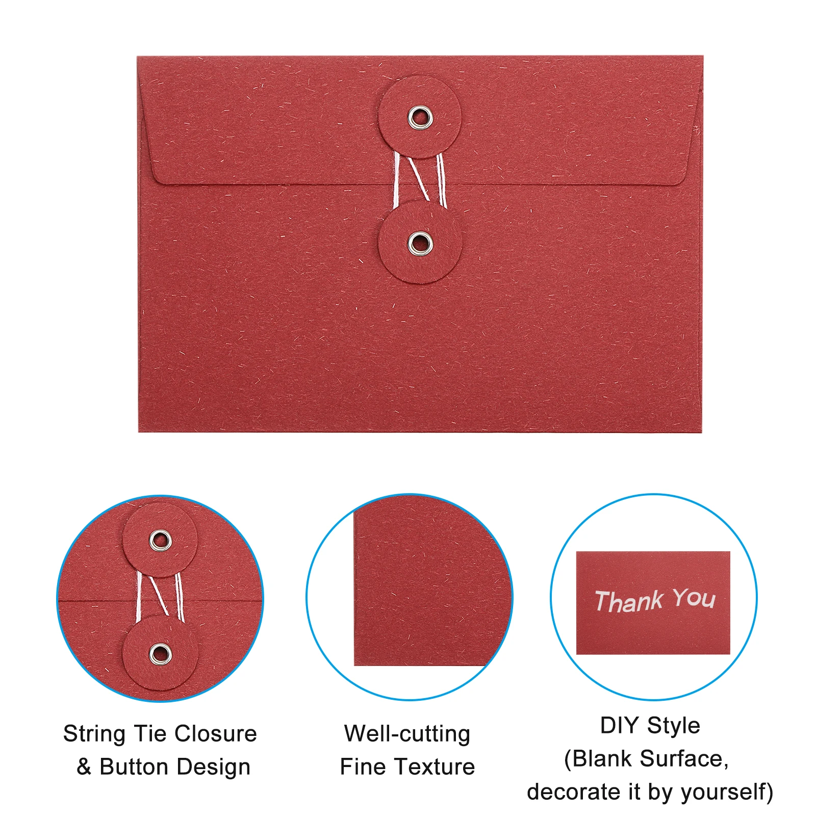 5-20Pcs Gift Card Envelopes with String Tie Closure Christmas Card Holders Greeting Business Card Envelope for Invitations Party