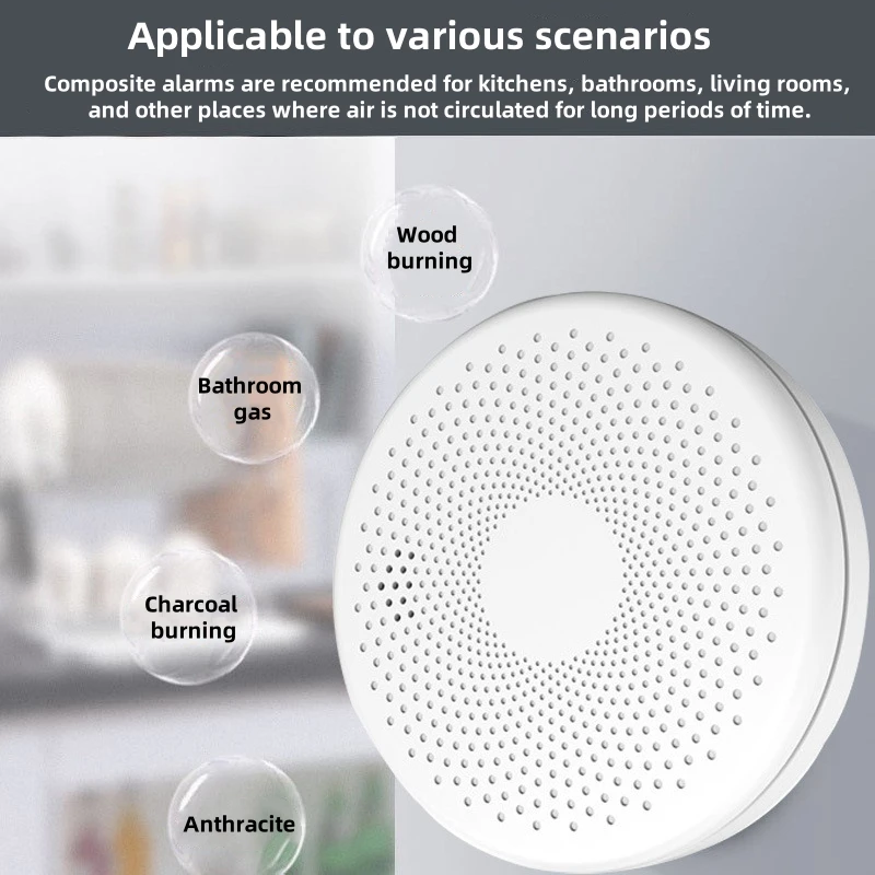 Wifi Tuya 2 in 1 Smart Co & Smoke Detector Alarm Carbon Monoxide Parlor Room Kitchen Shop Fire Sound Sensor Alert Detector 85DB