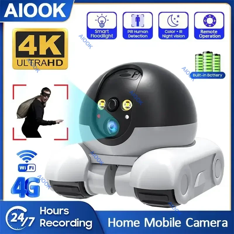 AIOOK cámara de seguridad móvil para mascotas, intercomunicador de Audio de 2 vías, visión nocturna, Control PIR móvil, HD, 4K, 4G, IP, CCTV para el hogar del bebé