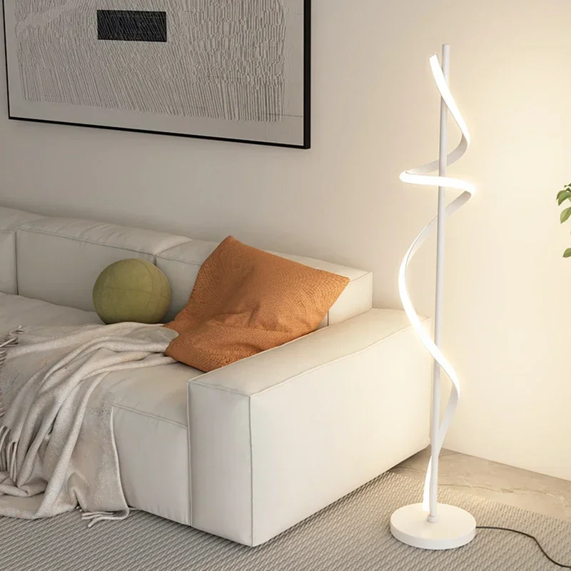 Lámpara de pie LED moderna de estilo nórdico con diseño en espiral, luz de lujo para estudio, decoración interior del hogar, dormitorio, mesita de