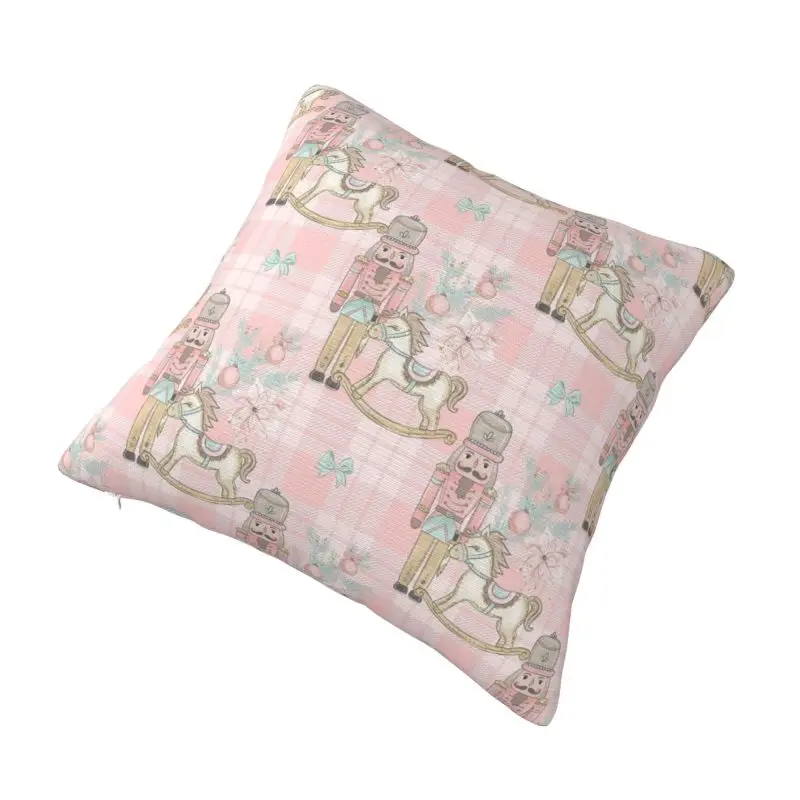 Custom Elegant Nutcracker Plaid Pink Pattern Christmas Cushion Cover Soft Cute Throw Pillow