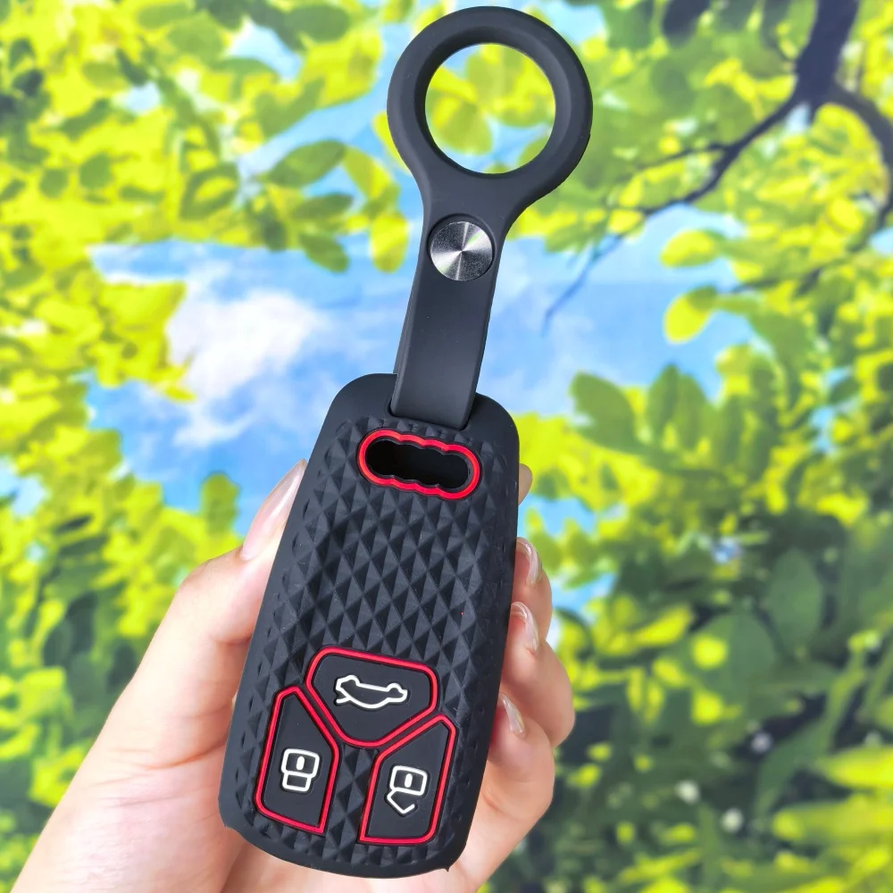 Anti‑Scratch Non‑Slip Key Sleeve With Keychain Chain For Audi Q5 Q7 TT A4 B9 A5 A6 S4 S5 S7 TTS TFSI RS 8S 8W 4M