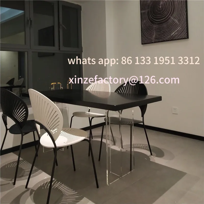 

Customizable Wabi Sansan acrylic solid wood dining table rectangular suspended carbonized black solid wood table small apartment