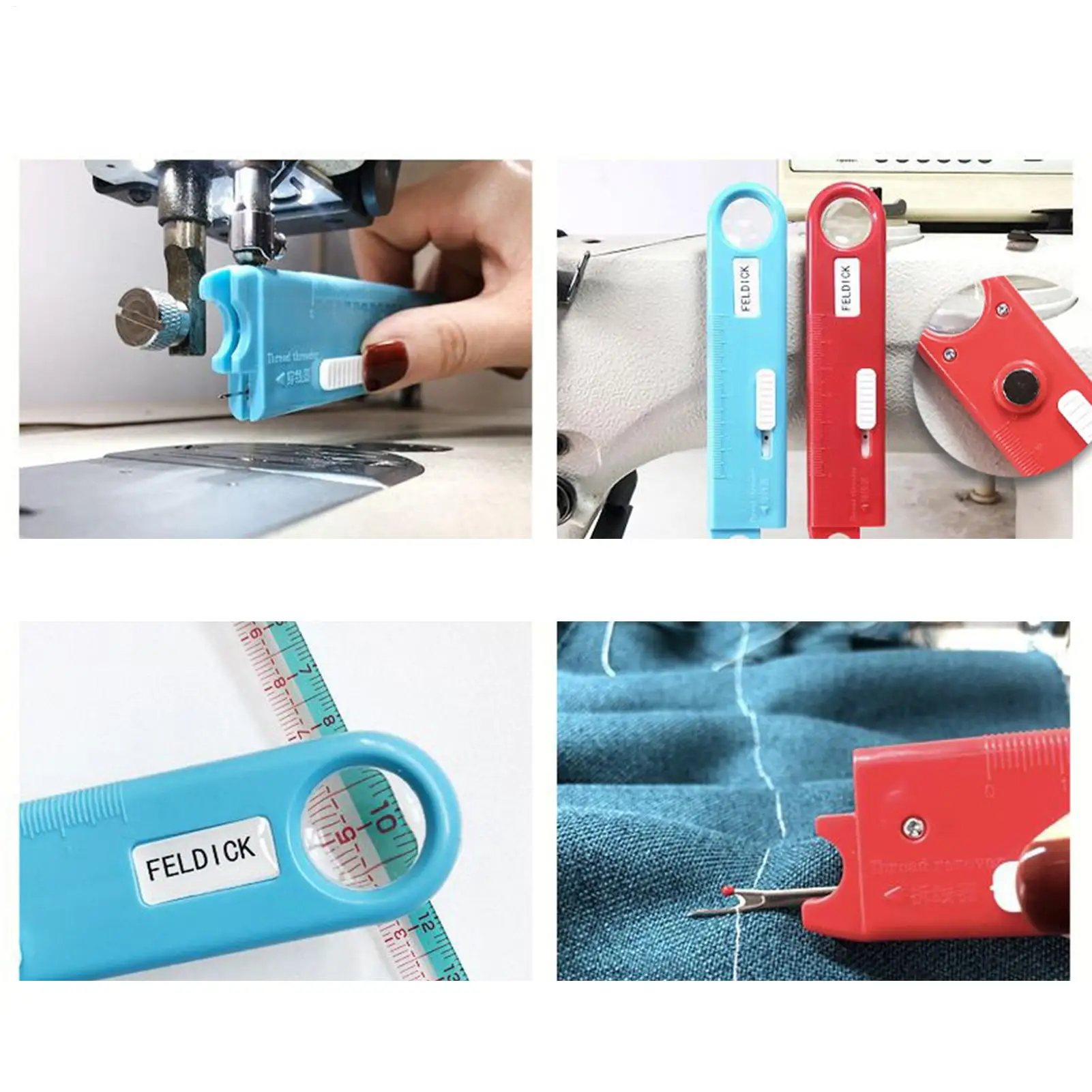 Automatic Sewing Needle Threader With Built In Ruler And Magnifier Labor Saving Sewing Machine Threading Helper Sewing Accessory