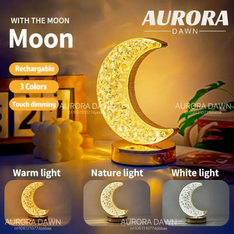 Led Crystal Table Lamp Diamond 3 Colors Romantic Star Moon Decorative Home Couple Bedside Night Light Touch Dimming Usb Charging