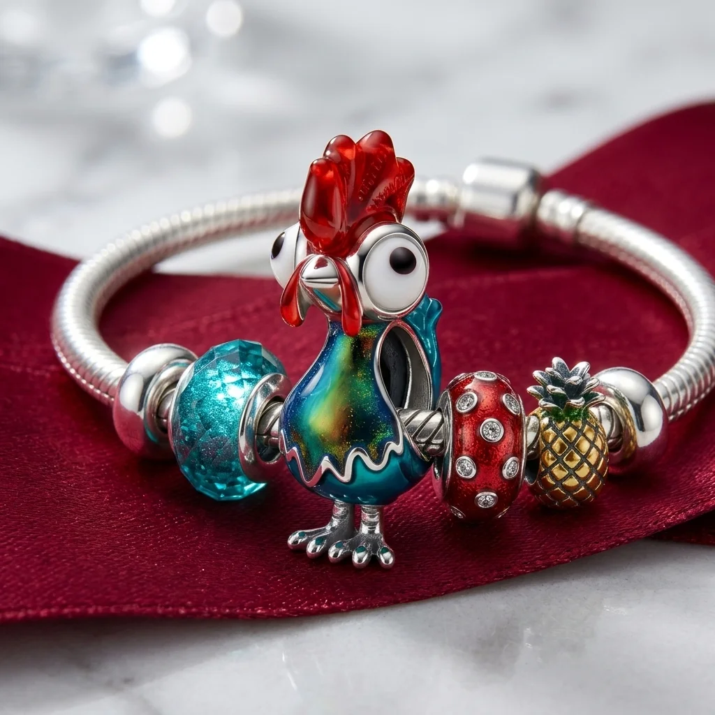 Cute Cartoon Rooster Enamel Charm Bead Large Hole Beads Fit Bracelet DIY Jewelry Making Animal Pendant Women Birthday Gift