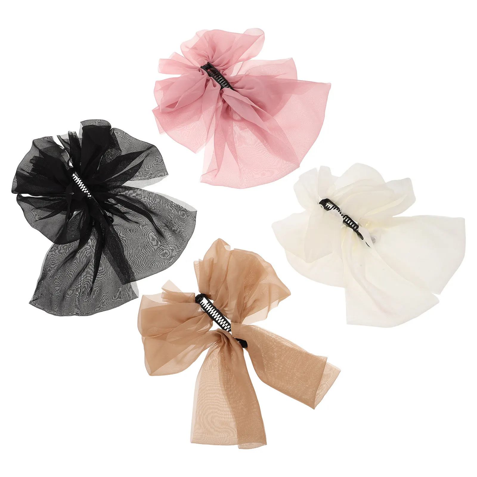 

4Pcs French Bow Banana Hair Clips Multilayer Bow Ponytail Holder Clips Barrettes Hair Accessories for Women Daily Styling