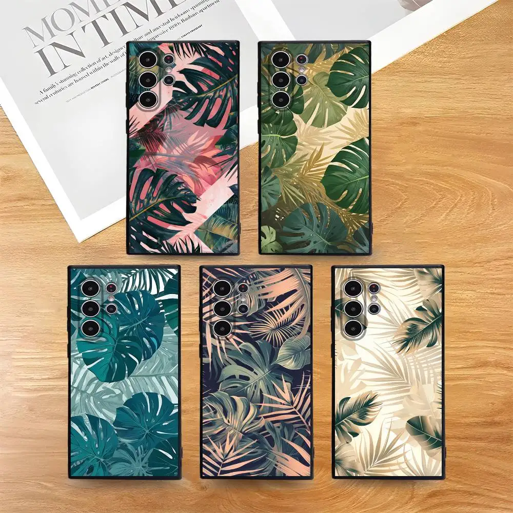 ヤシの葉柄スマホケース Sシリーズ S21 S22 S23 S24 S25 FE Plus Ultra対応 TPU素材 肌に優しいソフトケース