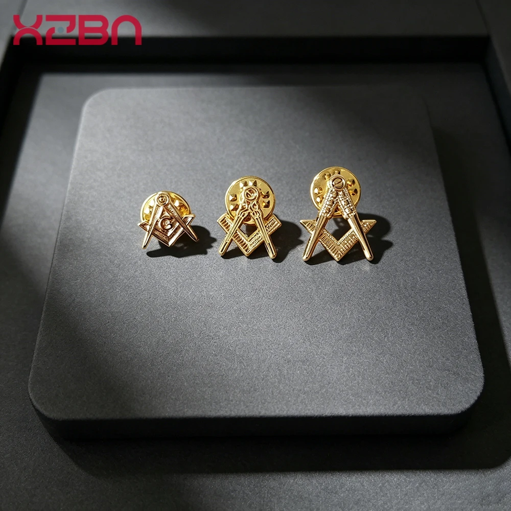 Masonic Lapel Pins Freemason Badge Mason Freemason Compass and Square Hollow out Metal Gold Plating Brooch Exquisite