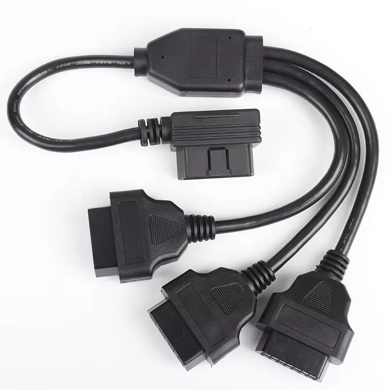 Factory in Stock OBD2 Universal Diagnostic Scanner Extension Cable L-Shaped Elbow Three-Way Splitter One-to-Three 0.5m 12V