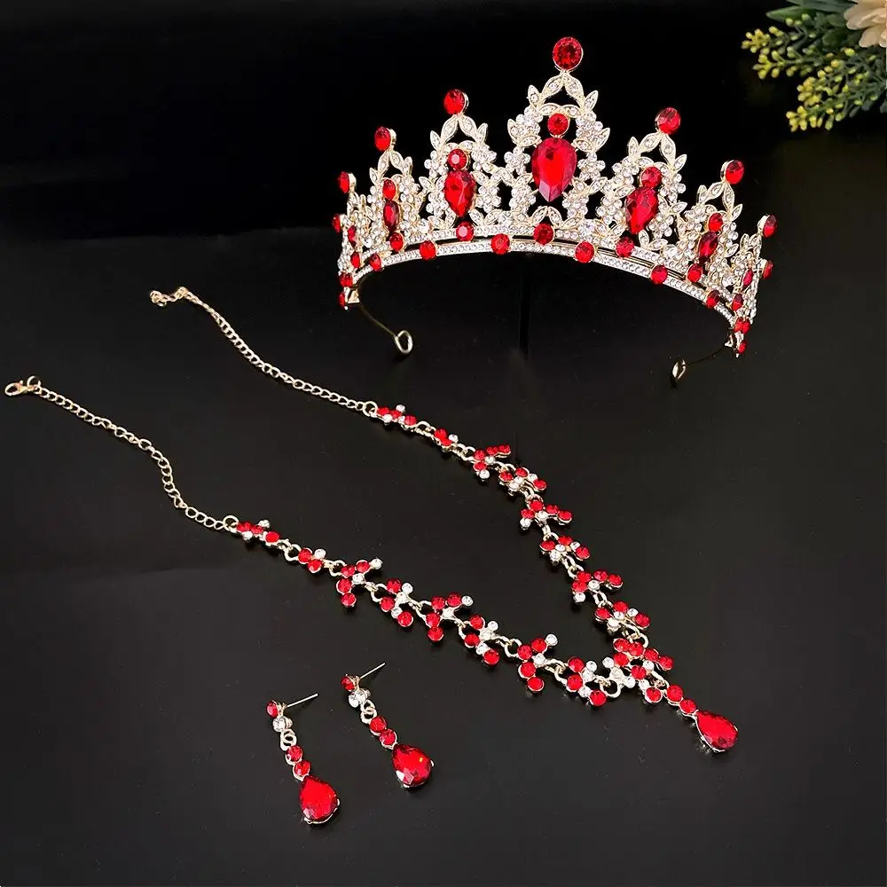 

Diamond Encrusted Party Jewelry Wedding Crown Jewelry Set Princess Headpiece Necklace Earrings Set Korean Style Jewelry Sets