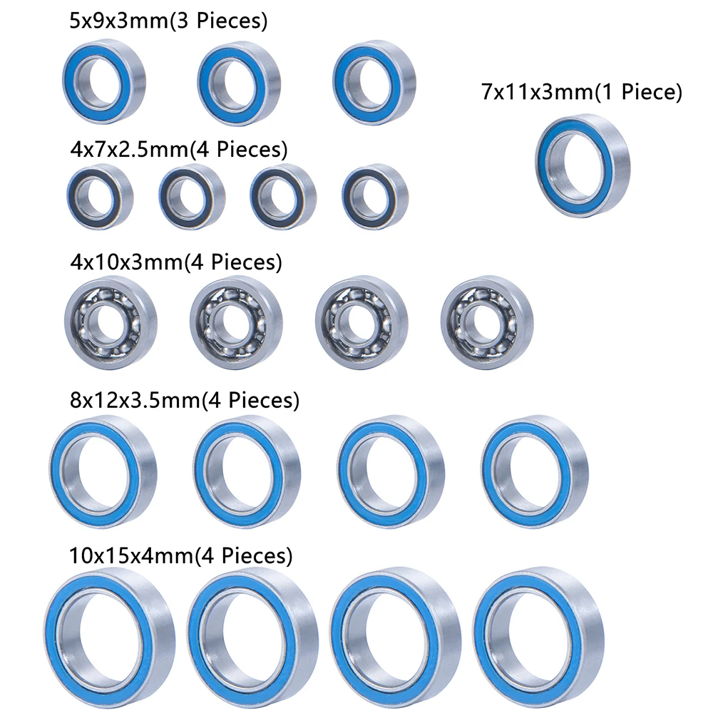 MIBIDAO 20Pcs/lot Complete Blue Ball Bearing Kit Rubber Sealed For 1/14 Team Mini 8ight Buggy 8T Truggy RC Crawler Car