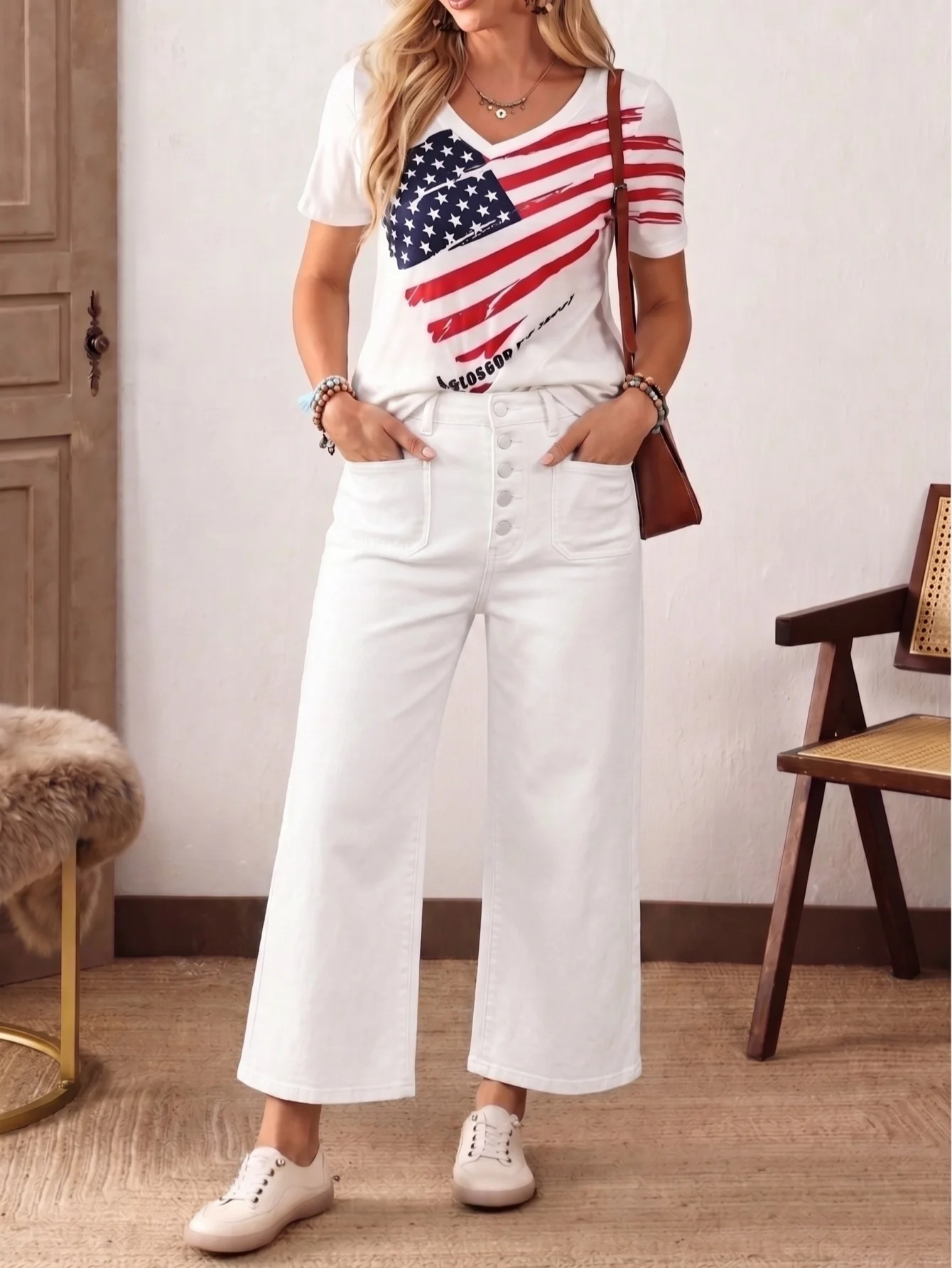 Women's Denim Front Buckle Casual Comfortable Loose Washed Elastic Nine-point Pants