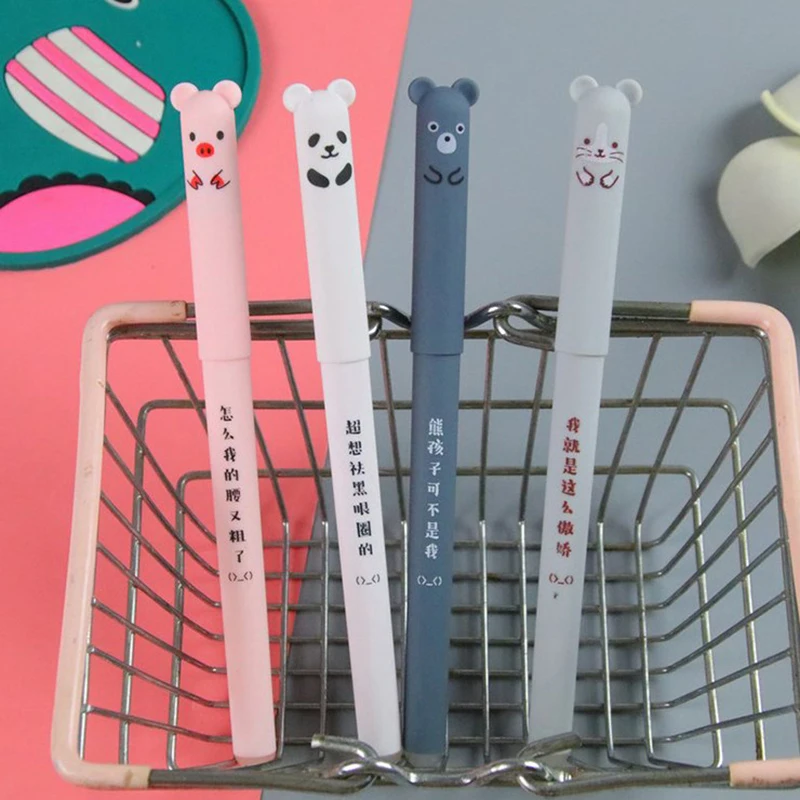 Juego de bolígrafos neutros borrables, 4 piezas, creativos, duraderos, de dibujos animados, útiles escolares Kawaii, papelería para estudiantes, regalos