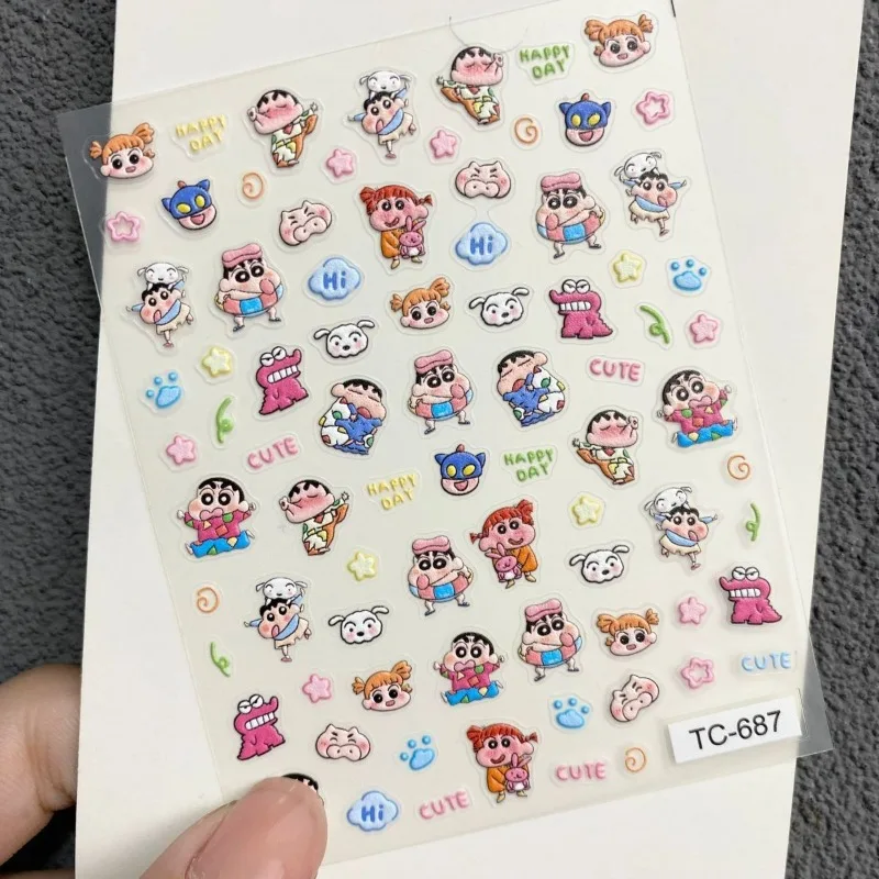 Anime Cartoon Shin-chan Cute Stickers Diy Nails Art Fake Nails Patches Material Phone Case Decoration Girls Kids Manicure Gift view 5