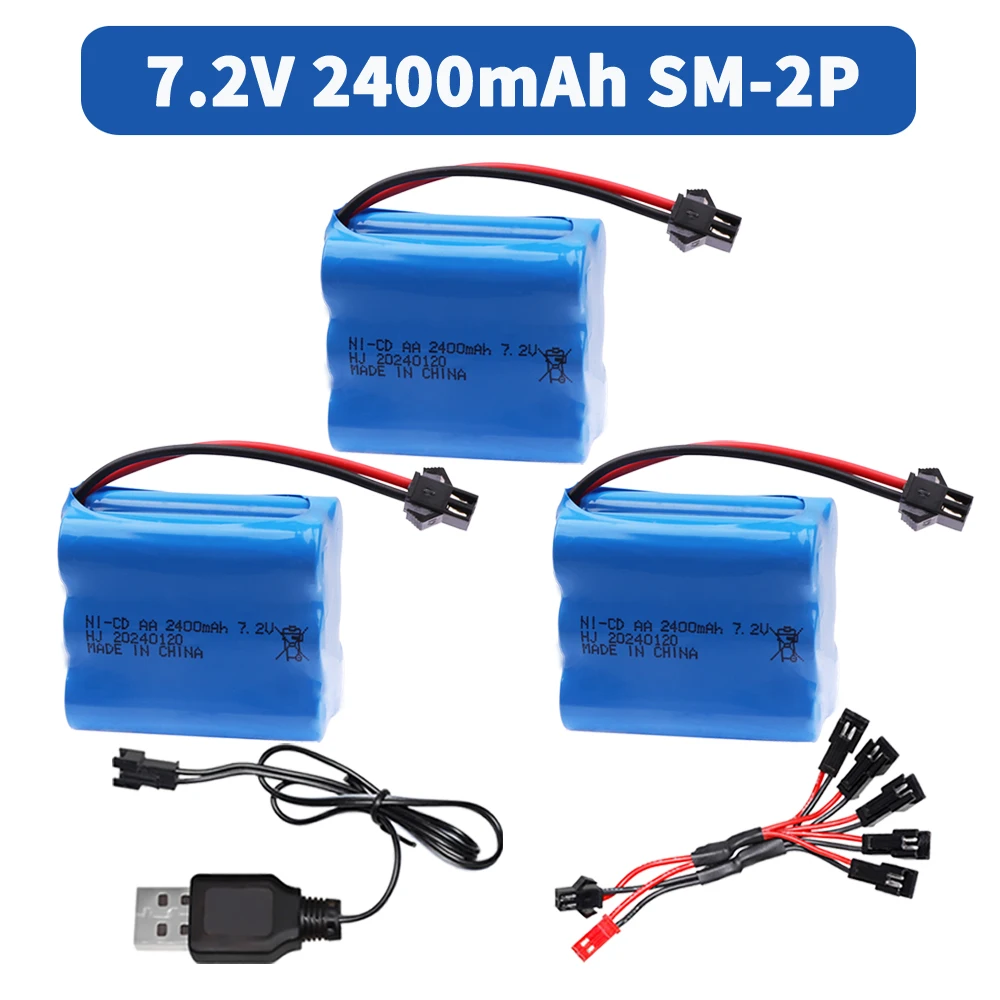 

7.2V 2400mAh Ni-CD Rechargeable Battery Pack with USB charger For Remote Control Toys Electric Car toys parts 7.2 Volt SM Plug