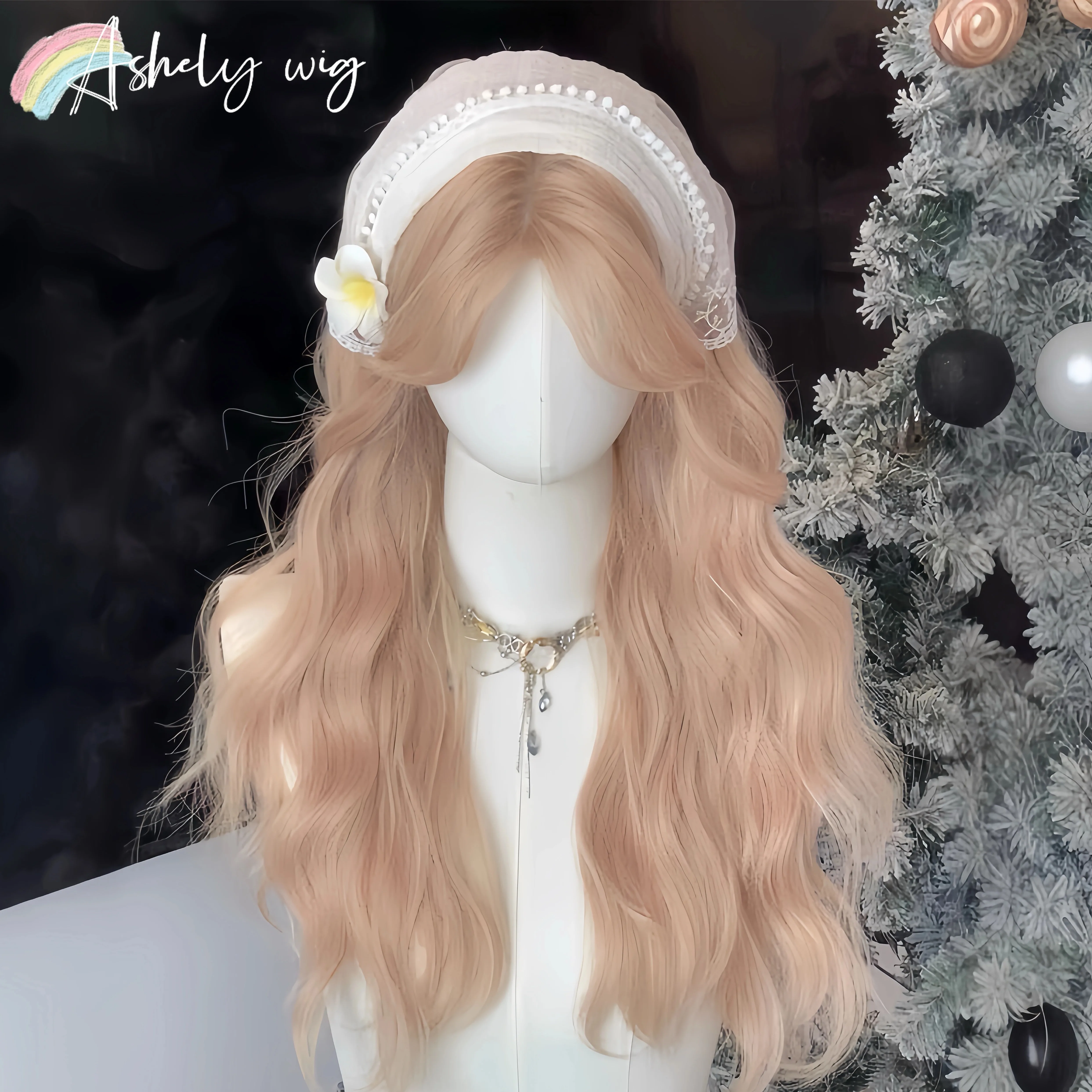 

Ashely Pink Blonde Wig Длинные вьющиеся волнистые волосы Парик Принцесса Волна Волна Кукла Стиль Лолита Синтетическая повязка на голову Парики Натуральный вид 가발