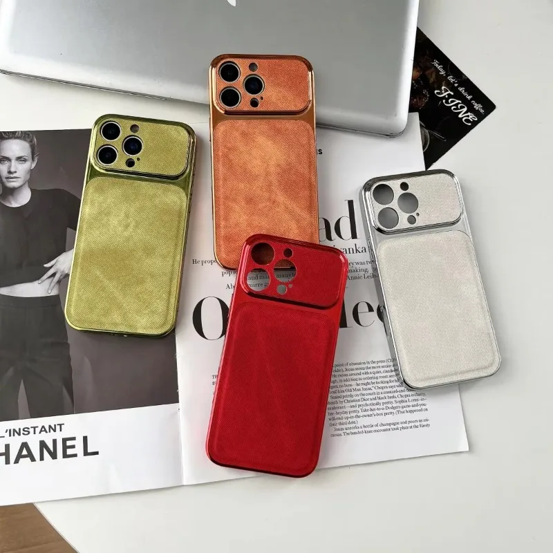 Plating Cushion Denim Cowboy Fabric Phone Case For iPhone 16 15 14 13 18 Pro Max Shockproof Instantly Turn 17 Large Window Cover view 6