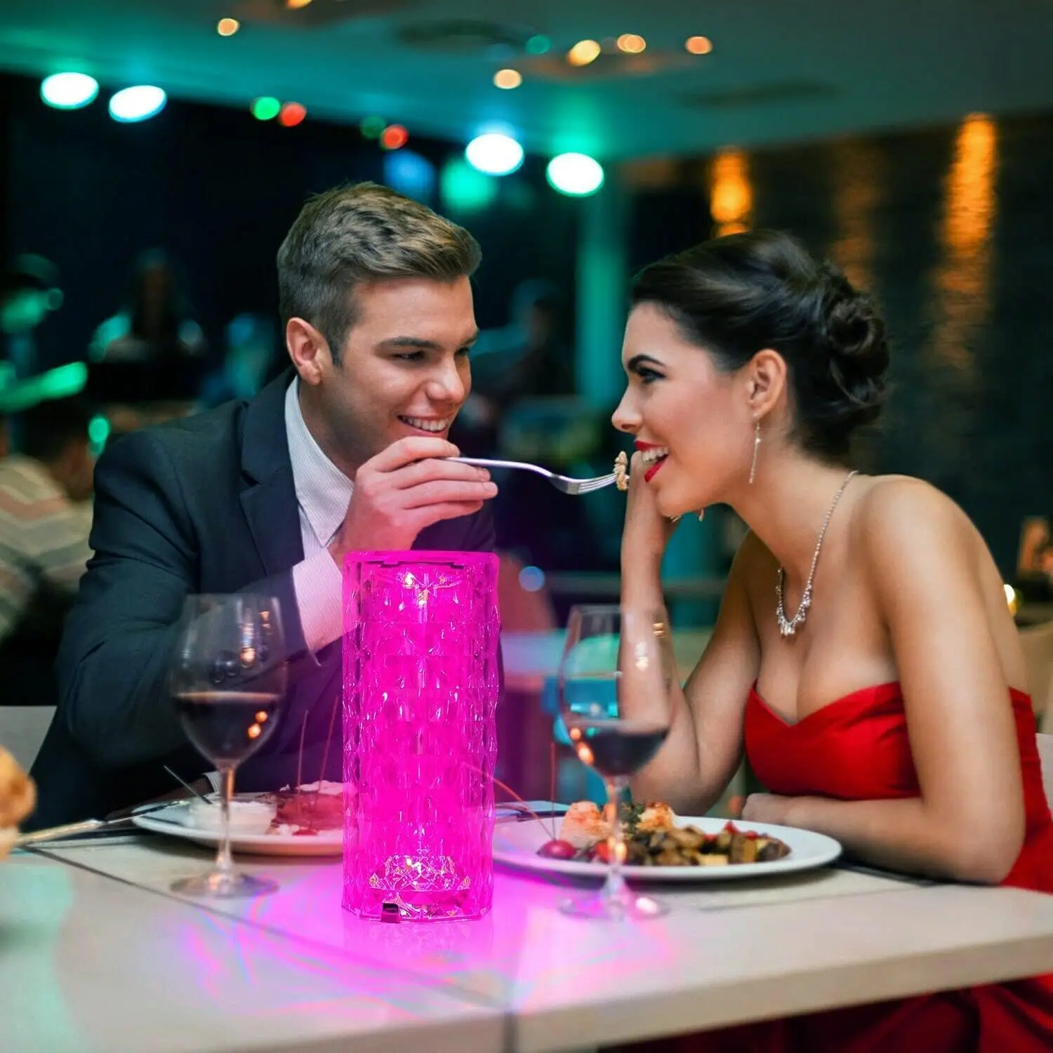 RGB Rose Diamond Touch Table Lamp (2-Pack) Color Changing Night Light for Bedroom, Living Room, Party Decor with Remote