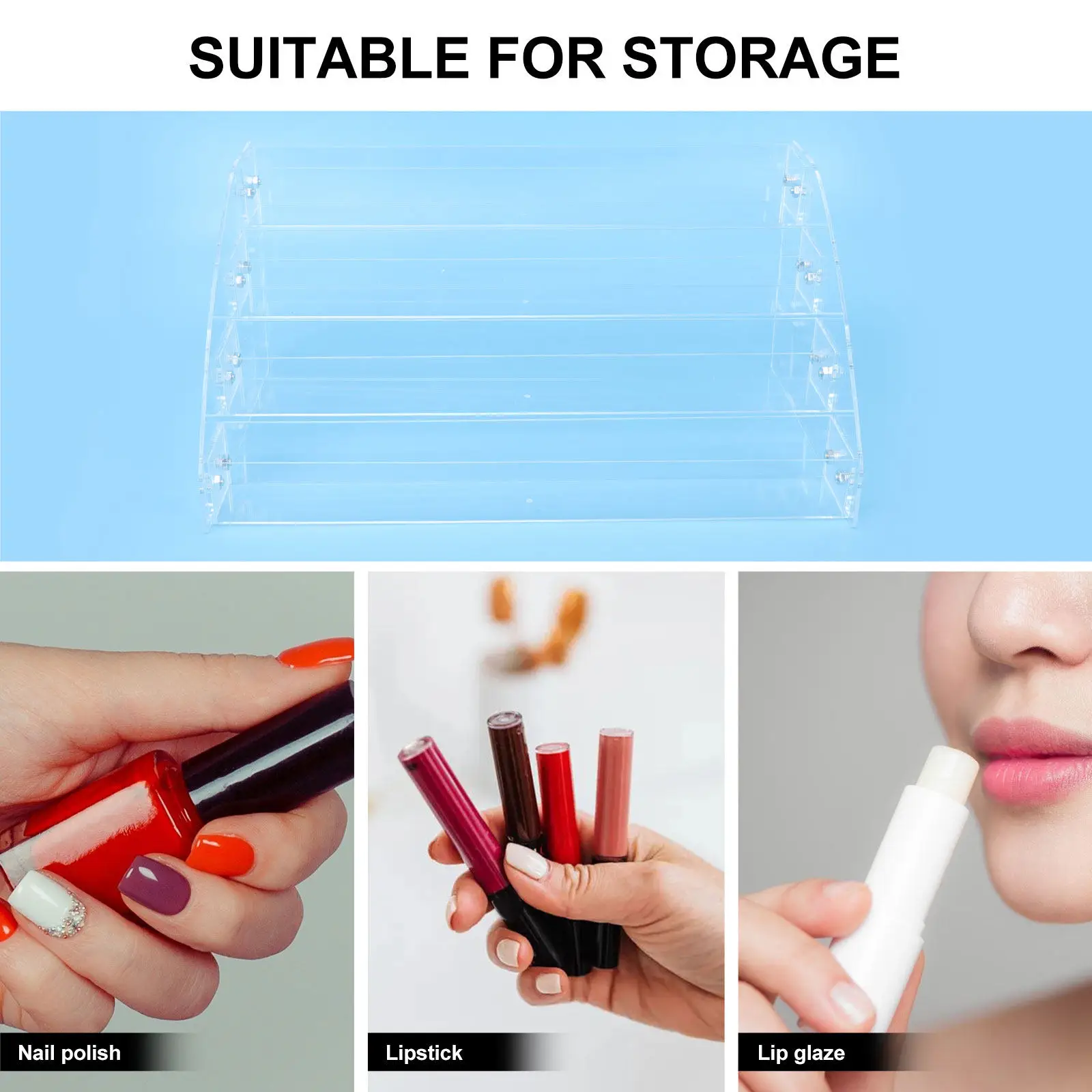1Pcs Sturdy Acrylic Makeup Storage Holder Wall Mounted Lipstick Rack Nail Polish Stand Organizing Shelf for Girls Gift