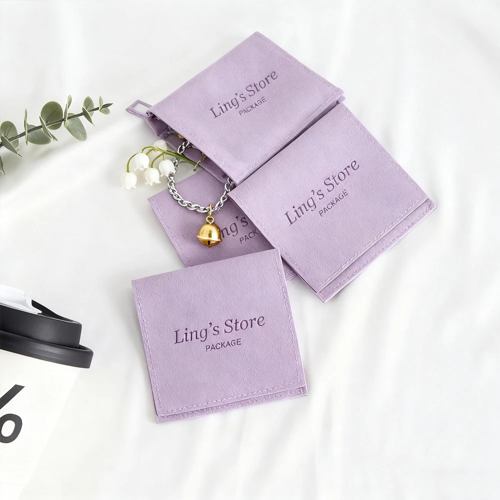 

100 шт., фиолетовая сумка для упаковки ювелирных изделий с логотипом, подарочные конверты из микрофибры, дорожные свадебные портативные карманные банки, персонализированные