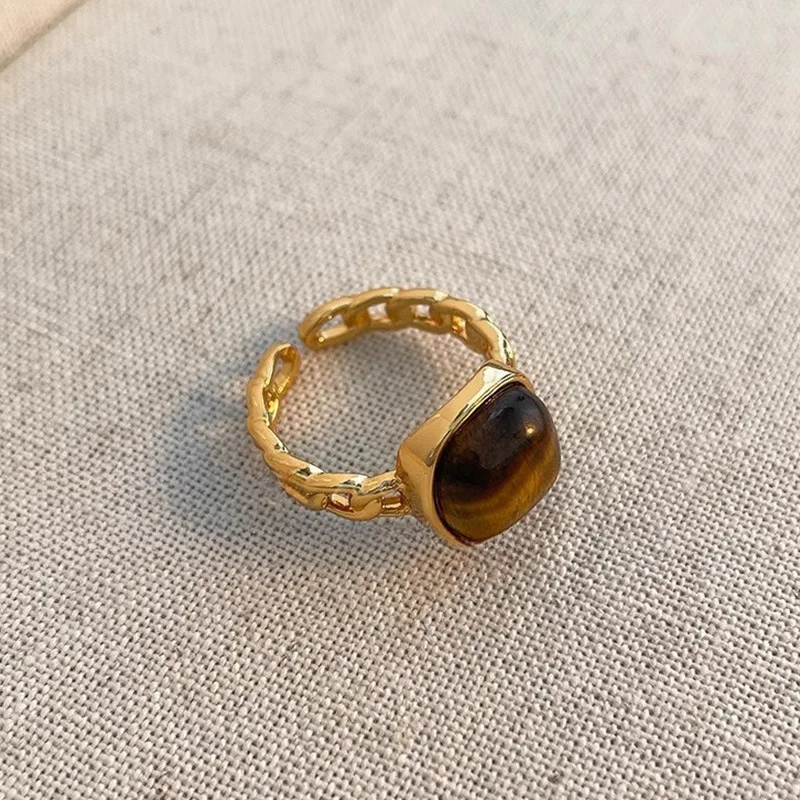 خمر الزركون البني خواتم مفتوحة للنساء فتاة الموضة تقليد الحجر الطبيعي هندسية قابل للتعديل خاتم الاصبع هدية