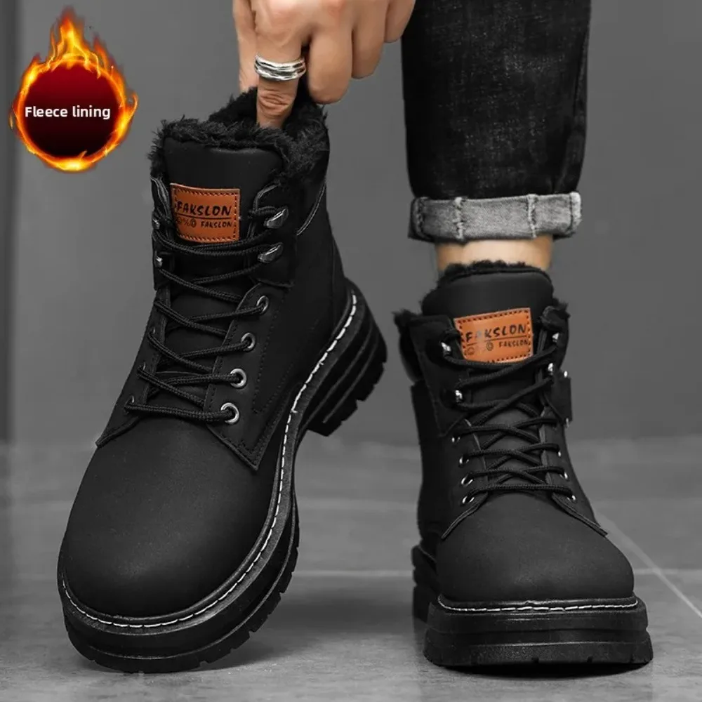 أحذية شتوية فاخرة لعام 2025 أحذية رجالية مخملية عالية الجودة بنمط الدنيم الغربي عصرية ويمكن مقترنة مع سراويل العمل #4