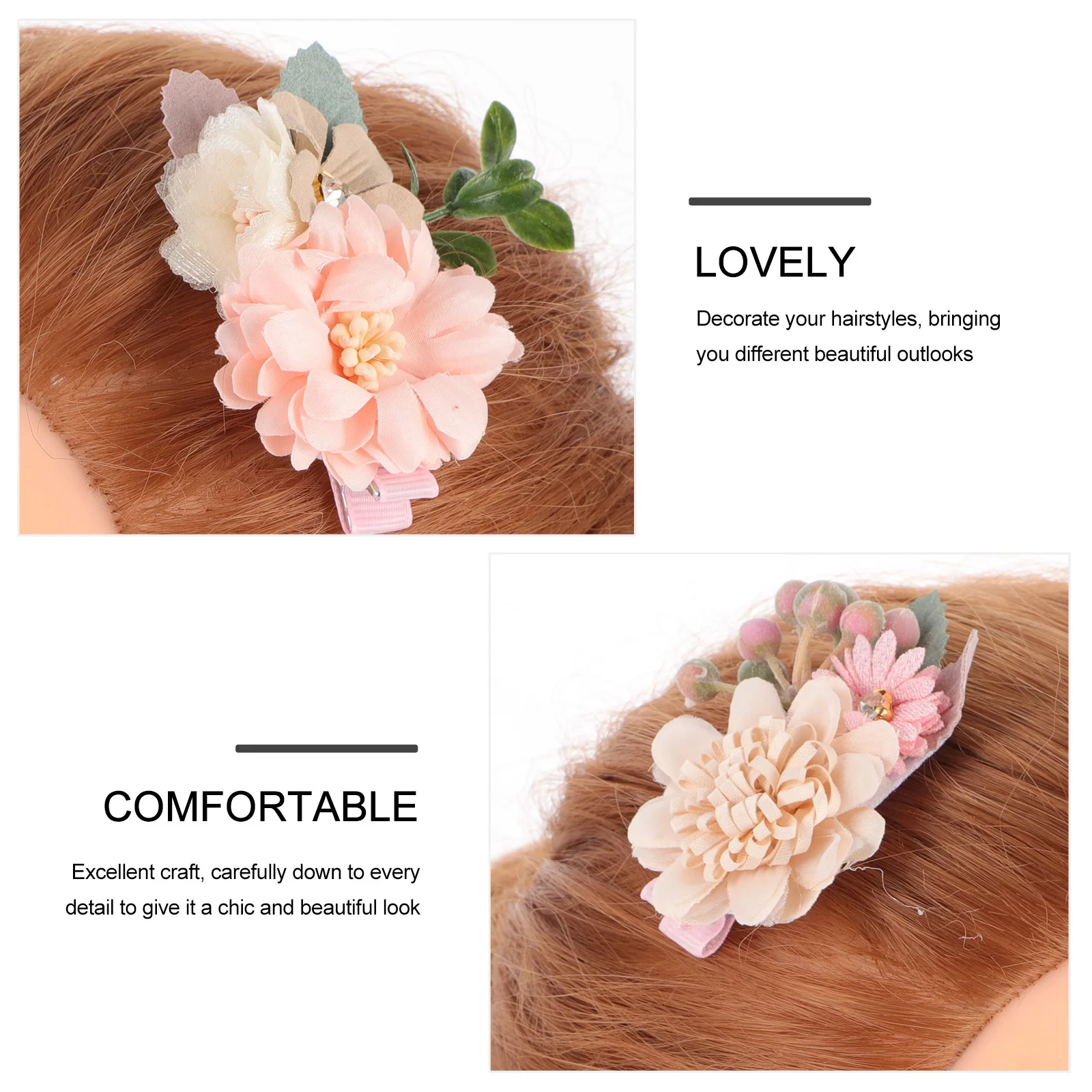 

3pcs Faux Floral Headdress Flower Hairpins Wedding Party Wear Artificial Flower Headwear For Women Bridal