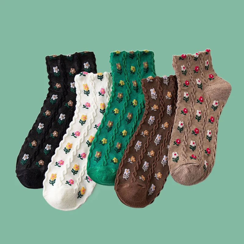 5/10 Pairs Spring and Summer Socks Sweet Small Floral Girls Cotton Socks College Style Short Tube 2024 Women's Student Socks