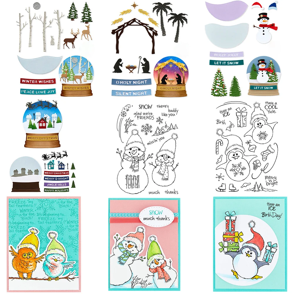 Christmas Tree Magical Snow Globe Cutting Dies Snowman Winter Animals Deer Penguin Stamps For DIY Scrapbooking Decor Card Making