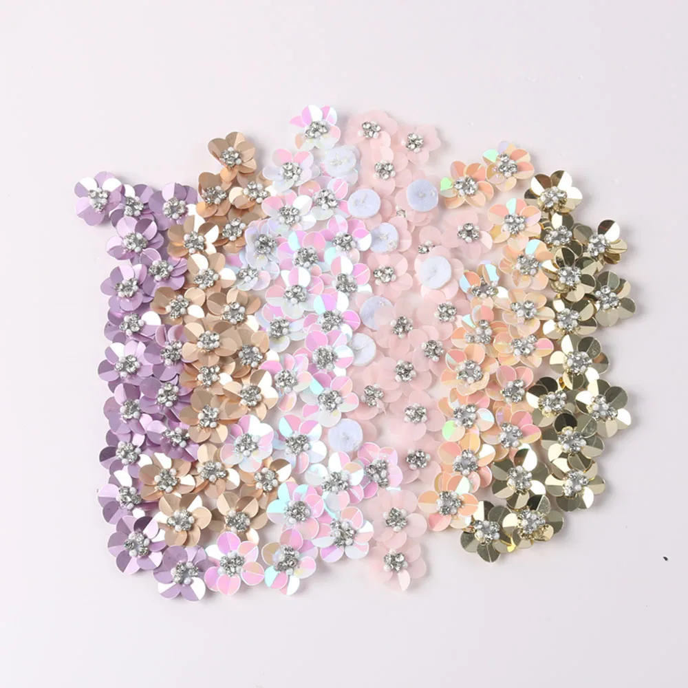 Crystal Rhinestone Flower Patches for Clothing Sew on Clothes Sequin Appliques Badge Stripes Fabric Sticker Apparel Accessories