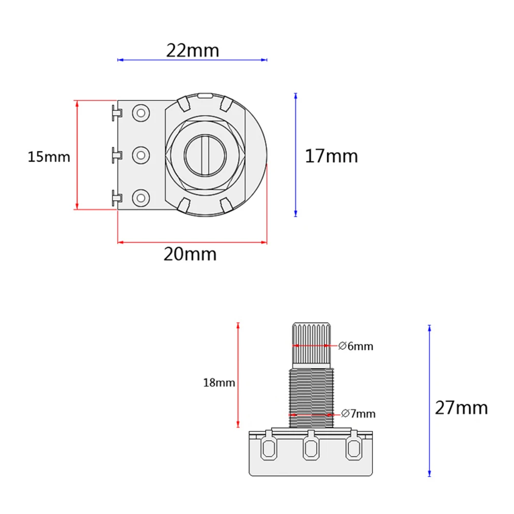 

10pcs Potentiometer A50k Ohm B Type Long Shaft Coarse Knurled Split Full Size Guitar Bass Electric Tone Volume