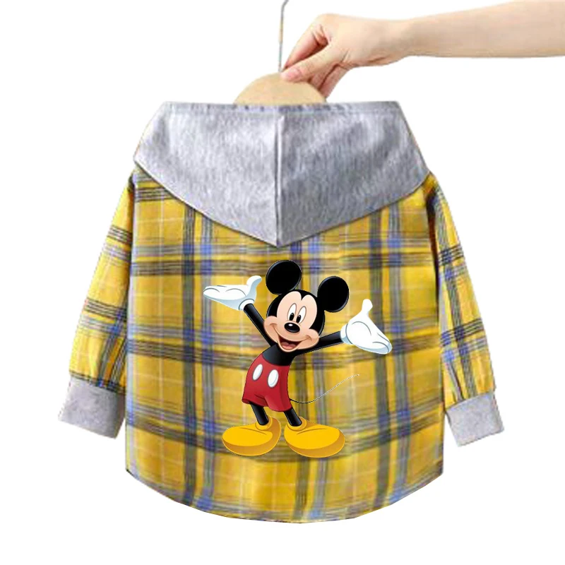 Spring and Autumn Children\'s Coat plaid boy Mickey hooded shirt 1-12 year old girl Minnie long sleeved blouse baby clothes