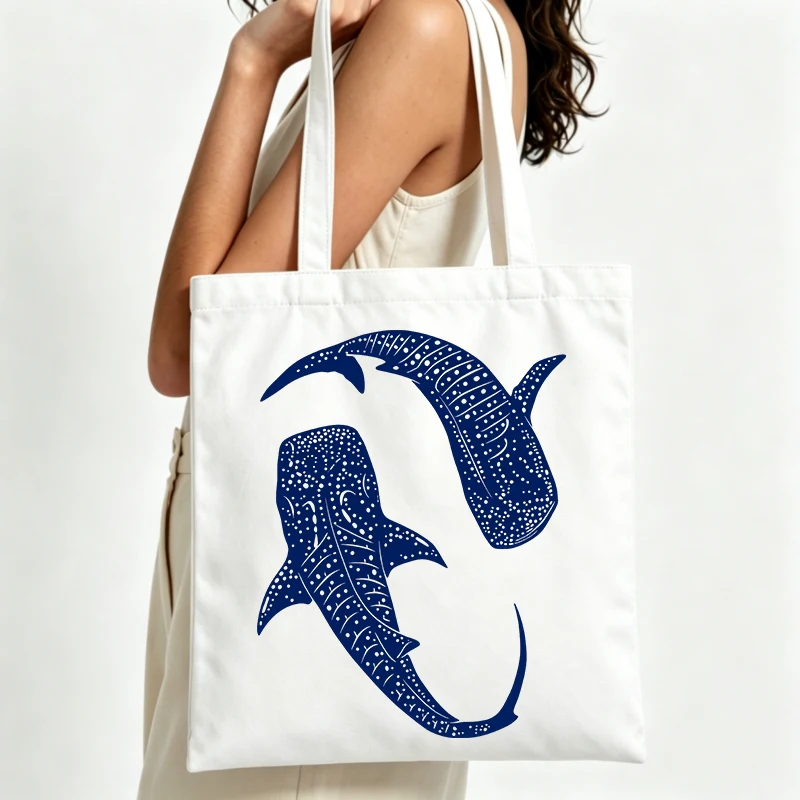 Whale Shark Graphic Canvas Tote Bag Casual Style Daily Shopping Summer Outings